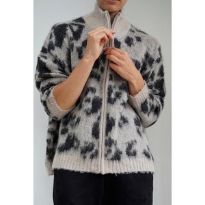 Next Direct Religion zip through cardigan in a brushed animal jacquard